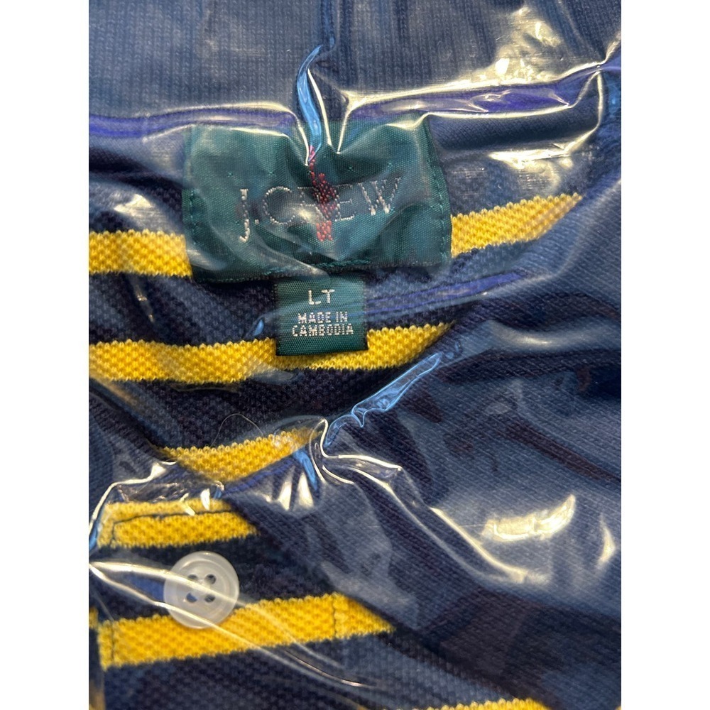 J. Crew Men Classic Pique Polo Shirt L Tall LT Navy Blue Yellow Stripe - Picture 5 of 6